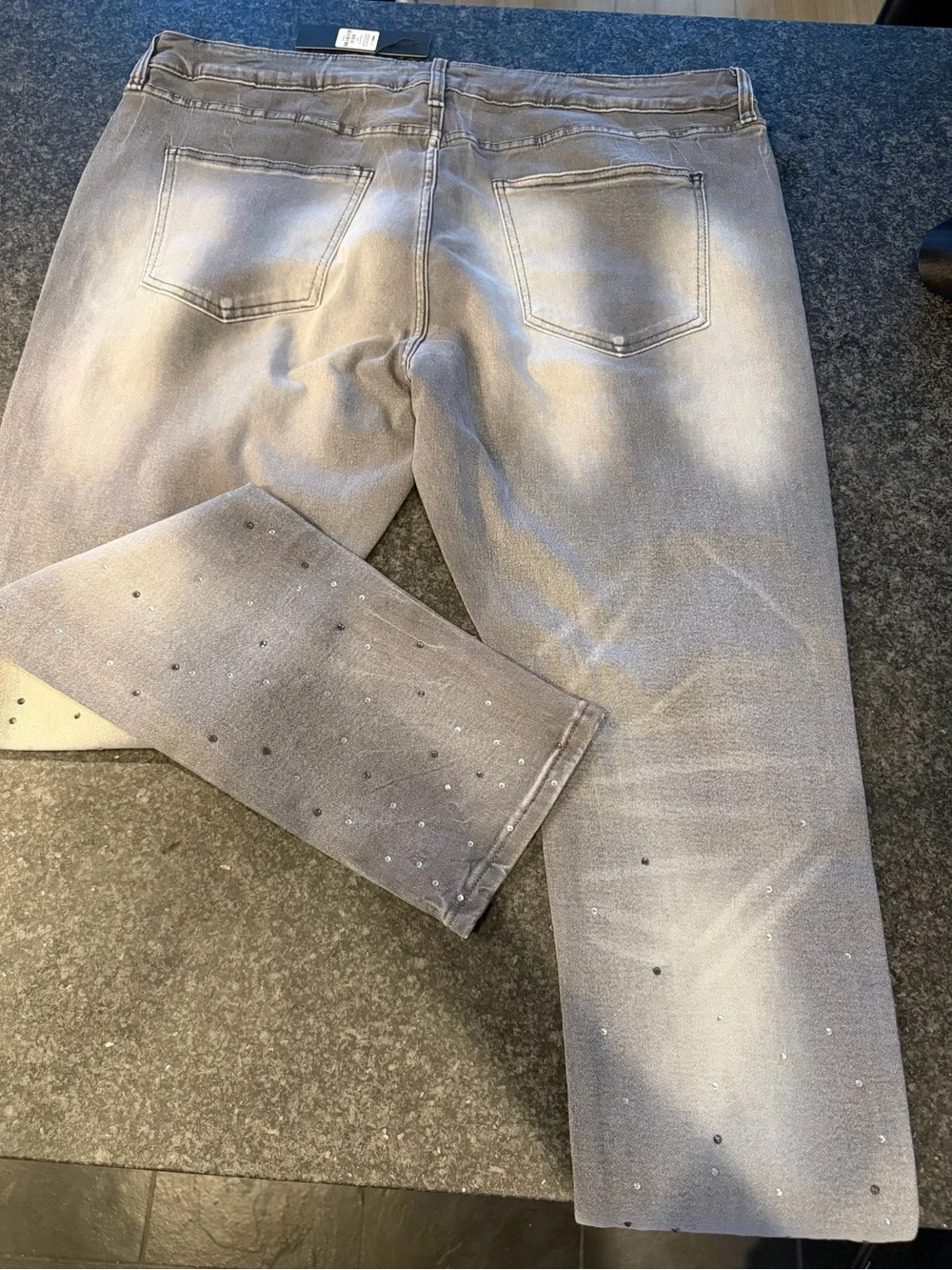 Fashion Nova Men’s Grey Rhinestone Straight Jeans